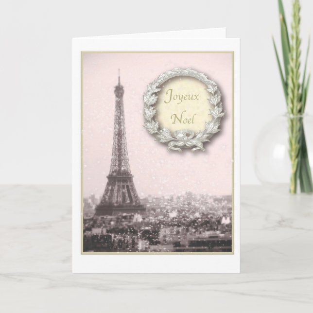 Paris Christmas Joyeux Noel Eiffel tower Holiday Card (Front)