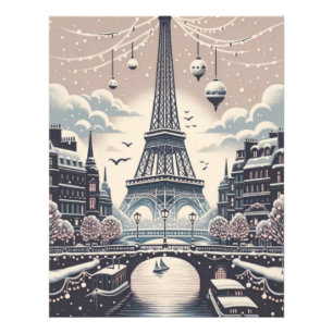 Paris Christmas Poster – Eiffel Tower Snowy Winter