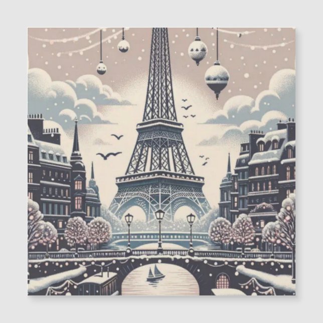 Paris Christmas Poster – Eiffel Tower Snowy Winter (Front)