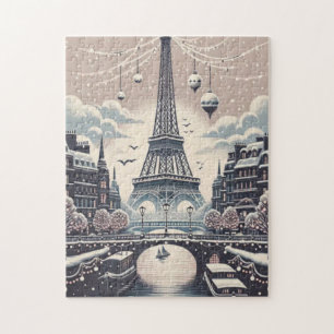 Paris Christmas Poster – Snowy Winter Skyline Jigsaw Puzzle