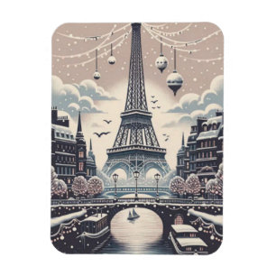 Paris Christmas Poster – Snowy Winter Skyline Magnet