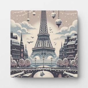 Paris Christmas Poster – Snowy Winter Skyline Plaque