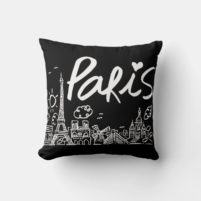 Paris City Doodle Cushion (Front)