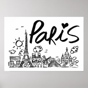 Paris City Doodle Poster