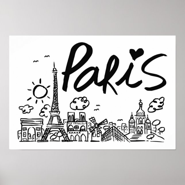Paris City Doodle Poster (Front)