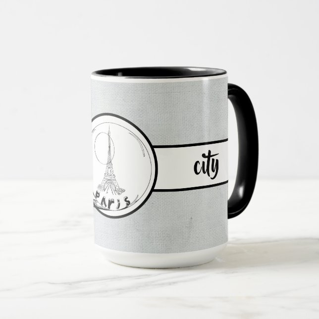 Paris City Elegant linen Ringer 15oz Mug (Front Right)