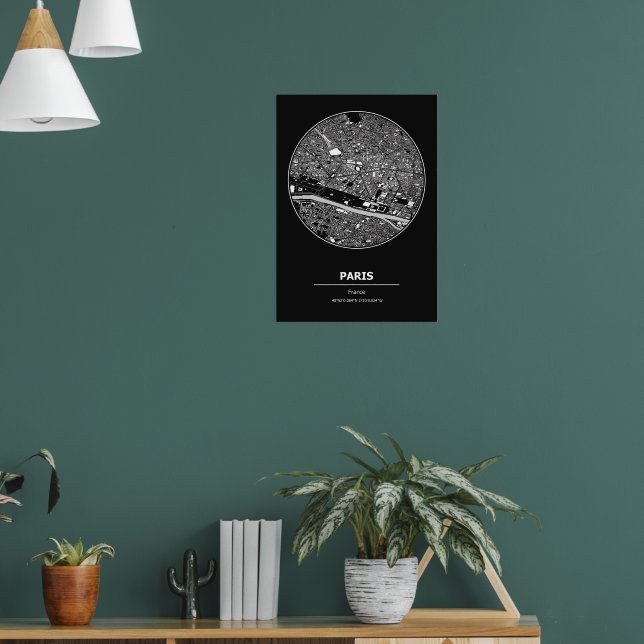 Paris City Map Black & White Poster (Living Room 1)