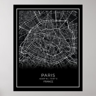 Paris City Map - Paris Black Map Poster