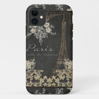 Paris City of Love Eiffel Tower Chalkboard Floral