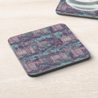 Paris Cityscape in aqua vintage design Coaster