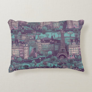 Paris Cityscape in aqua vintage design Decorative Cushion