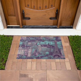 Paris Cityscape in aqua vintage design Doormat