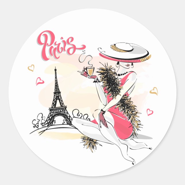 Paris & Coffee Classic Round Sticker (Front)