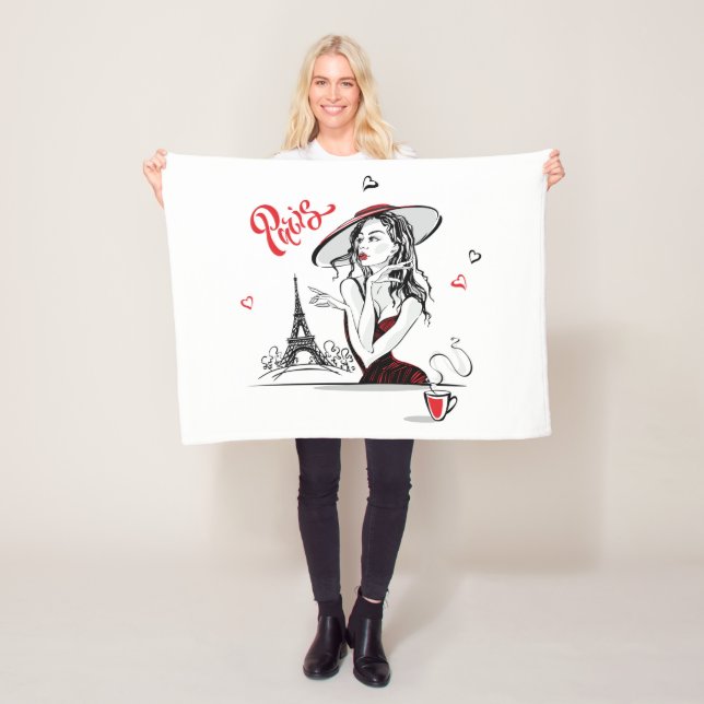 Paris & Coffee, red Fleece Blanket (In Situ)
