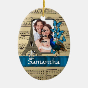 Paris collage on music sheet ceramic tree decoration