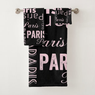 Paris collection black, and white, paris print bath towel set