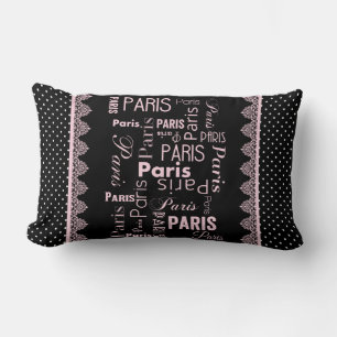 Paris collection polka dot, black, pink lumbar cushion