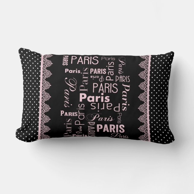 Paris collection polka dot, black, pink lumbar cushion (Front)