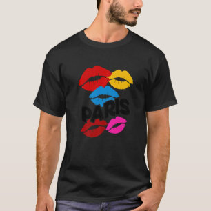 Paris Colourful French Kisses Lips Graphic Design T-Shirt