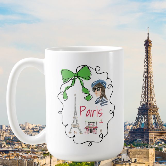 Paris Coquette Eiffel Tower Cafe Green Bow Frame Coffee Mug (Creator Uploaded)
