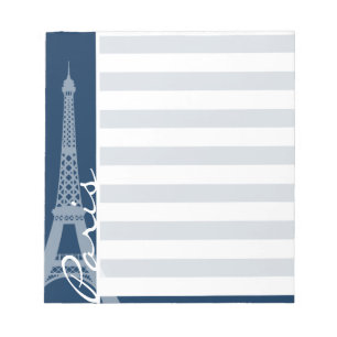 Paris; Dark Midnight Blue Horizontal Stripes Notepad