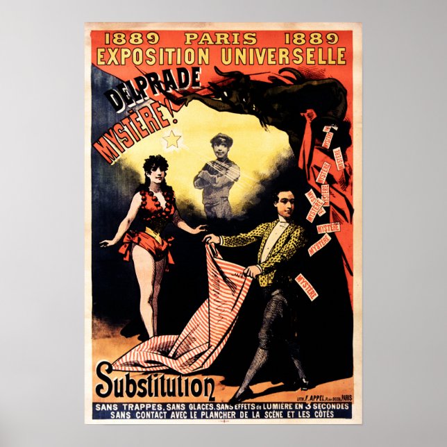 Paris Delprade Mystere! 1889 Vintage Magic Theatre Poster (Front)