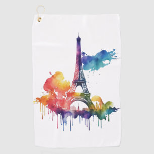 Paris design with colourful splatters golf towel