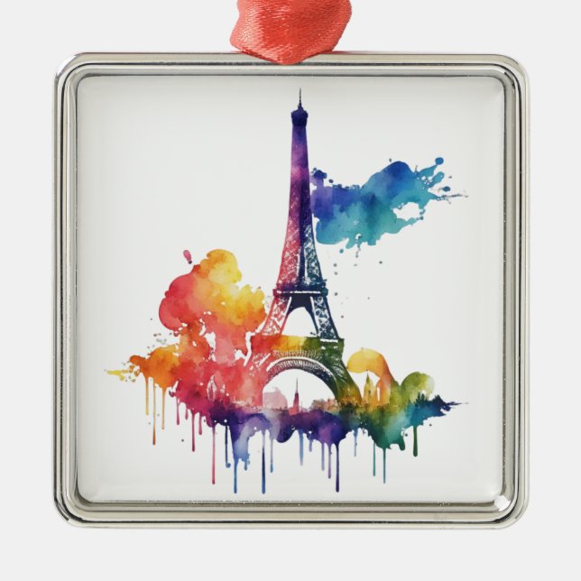 Paris design with colourful splatters metal tree decoration (Front)