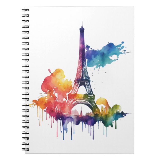 Paris design with colourful splatters notebook (Front)
