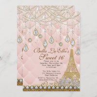 Paris Diamond and Pearls Birthday Party Invitation