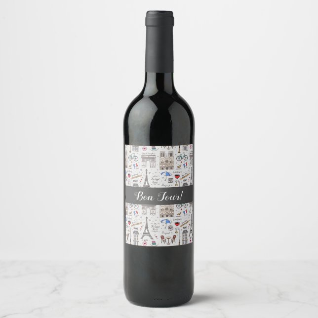 Paris Doodles Customisable Wine Label (Front)