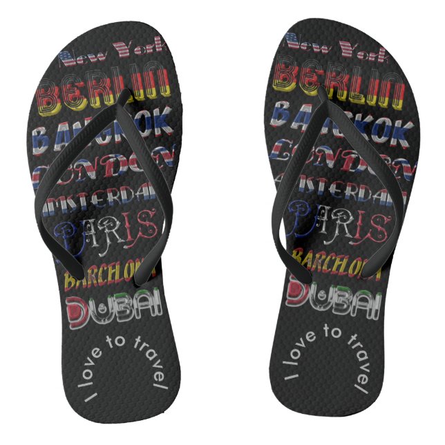Paris, Dubai, London, Bangkok, Travel Typography Flip Flops (Footbed)