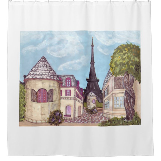 Paris Eiffel inspired landscape shower curtain (Front)