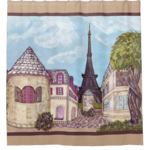 Paris Eiffel inspired landscape tan bath curtain