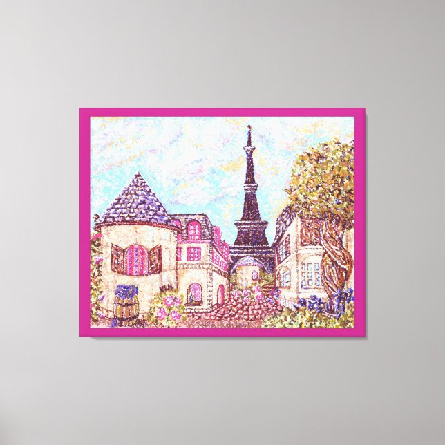Paris Eiffel inspired pointillism landscape canvas Print (Front)