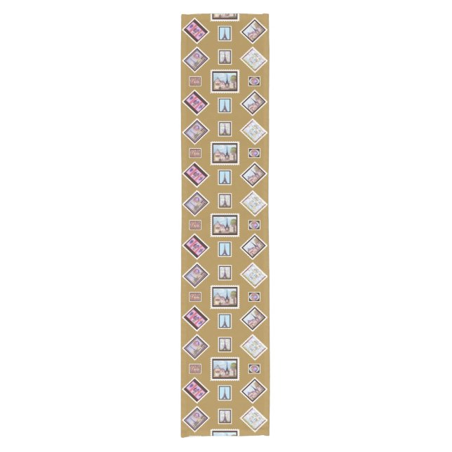 Paris Eiffel inspired postage tan table runner (Front)