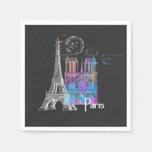 Paris Eiffel Notre Dame Rainbow French Napkin