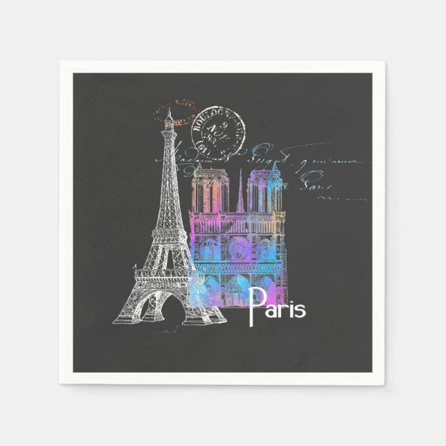 Paris Eiffel Notre Dame Rainbow French Napkin (Front)