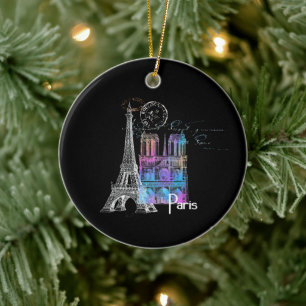 Paris Eiffel Notre Dame Rainbow French Ornament