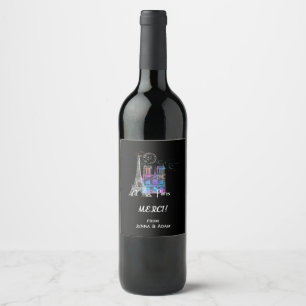 Paris Eiffel Notre Dame Rainbow Thank Wine Label