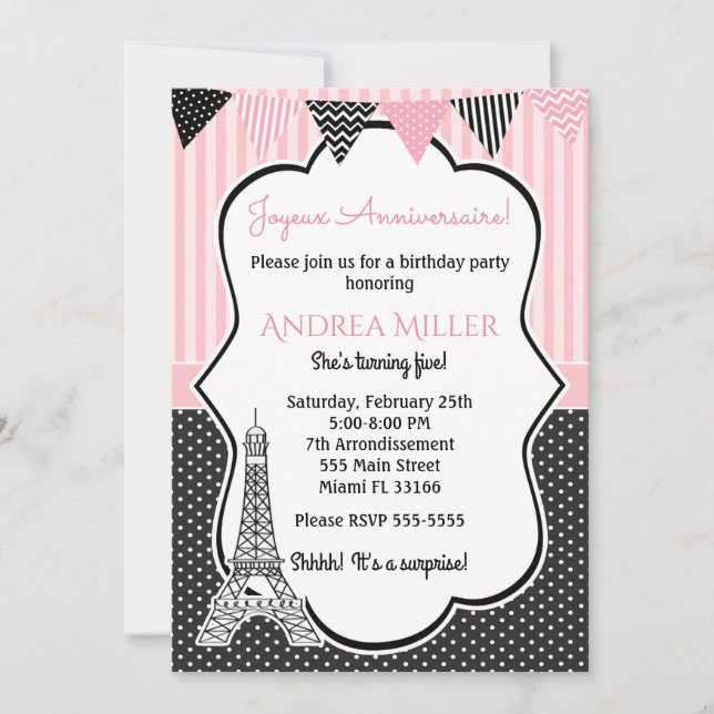 Paris Eiffel Surprise Birthday Party Invitation (Front)