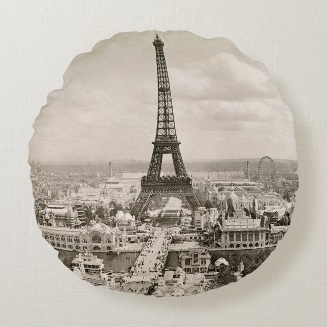 Paris: Eiffel Tower, 1900 Round Cushion (Front)