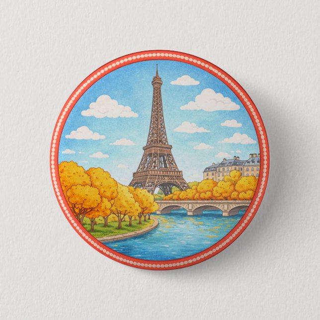 Paris' Eiffel Tower 6 Cm Round Badge (Front)