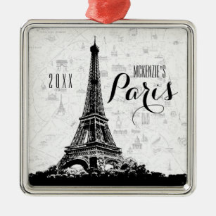 Paris Eiffel Tower Add Your Name Metal Tree Decoration