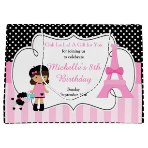 Paris Eiffel Tower African American Girl Large Gift Bag