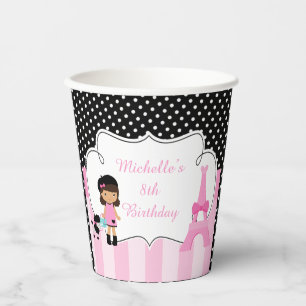 Paris Eiffel Tower African American Girl Paper Cups