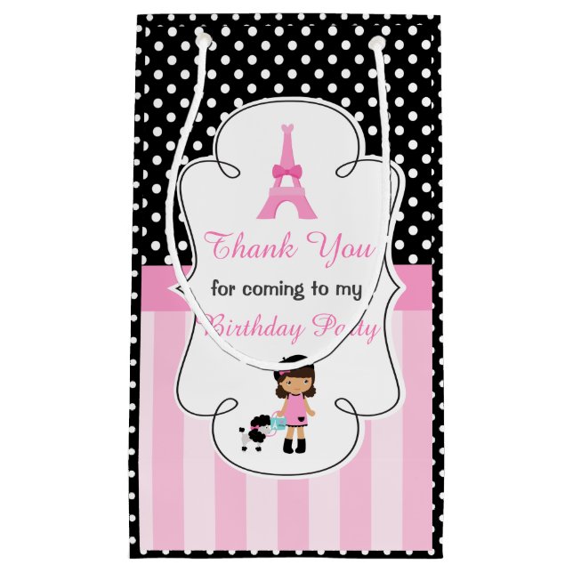 Paris Eiffel Tower African American Girl Small Gift Bag (Front)