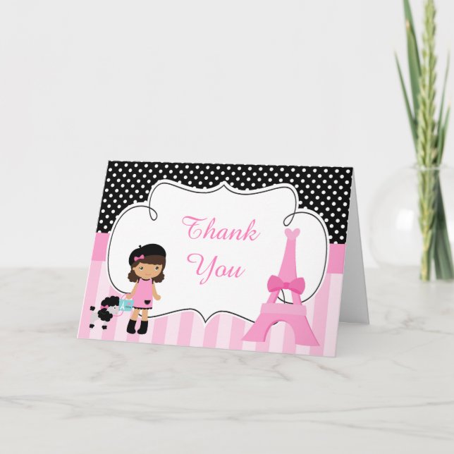 Paris Eiffel Tower African American Girl Thank You Card (Front)