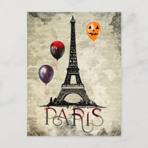 Paris, Eiffel Tower and Halloween Balloons Gothic Postcard
