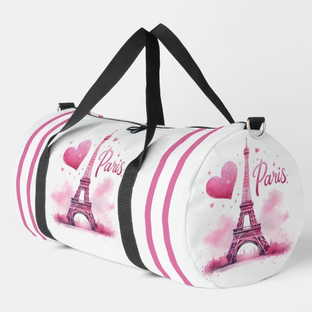 Paris Eiffel Tower and Heart Duffle Bag (Left Corner)